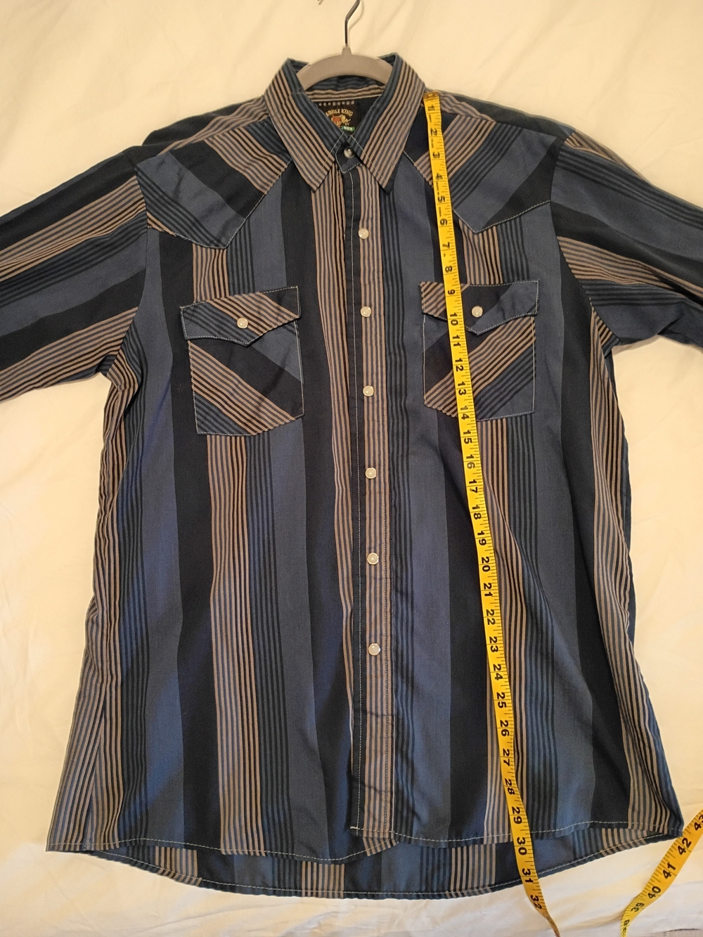 Men's Western Striped Button-Down Shirt — Blue and Black